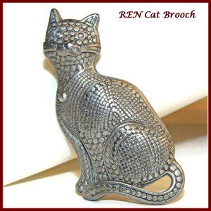 Pewter‎ Cat Pin, REN Cat Brooch